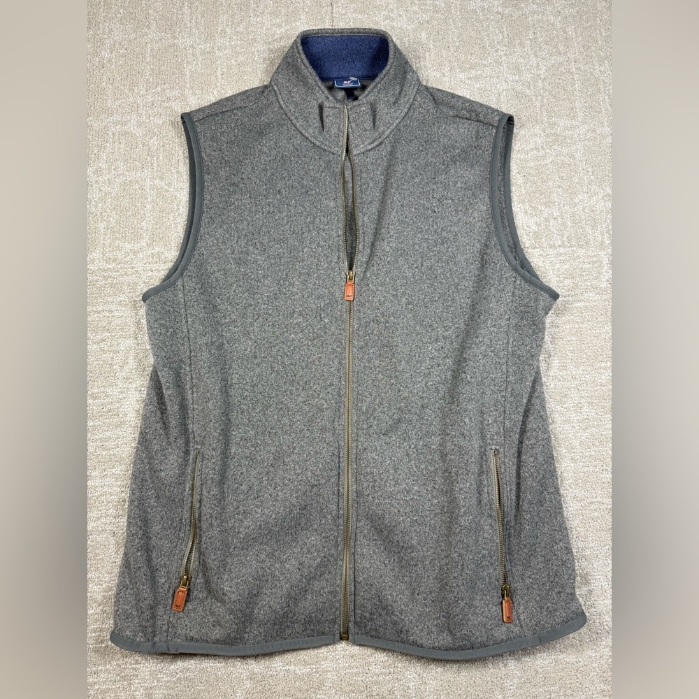 Vineyard Vine Gray Full Zip Fleece Sleeveless Vest Mens Size Large